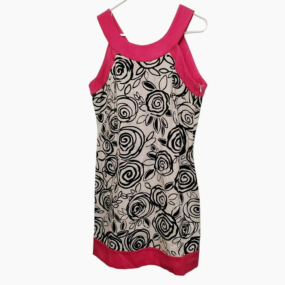 Robbie Bee Women's Sleeveless Floral Cotton Summer Dress Size 8 Pink & Black